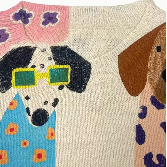 NEW Adorable Ivory Abstract Dog Art Print Sweater Sizes S, M, L, XL NWOT - Picture 5 of 6